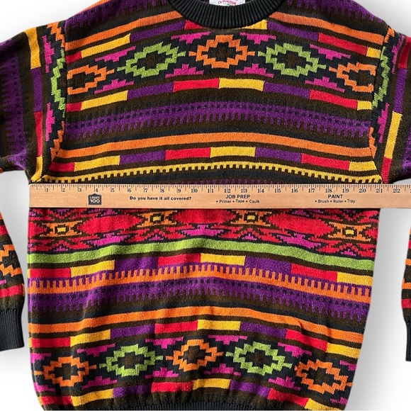 Vintage 80s United Colors of Benetton Multicolor Aztec Cotton Sweater Size XL - Picture 4 of 8